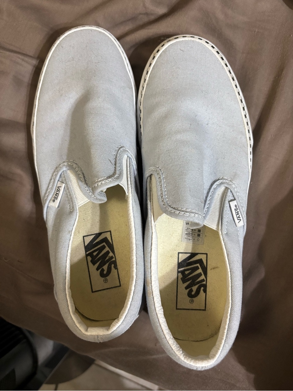 Vans Slip-On Sneakers in Light Gray and White